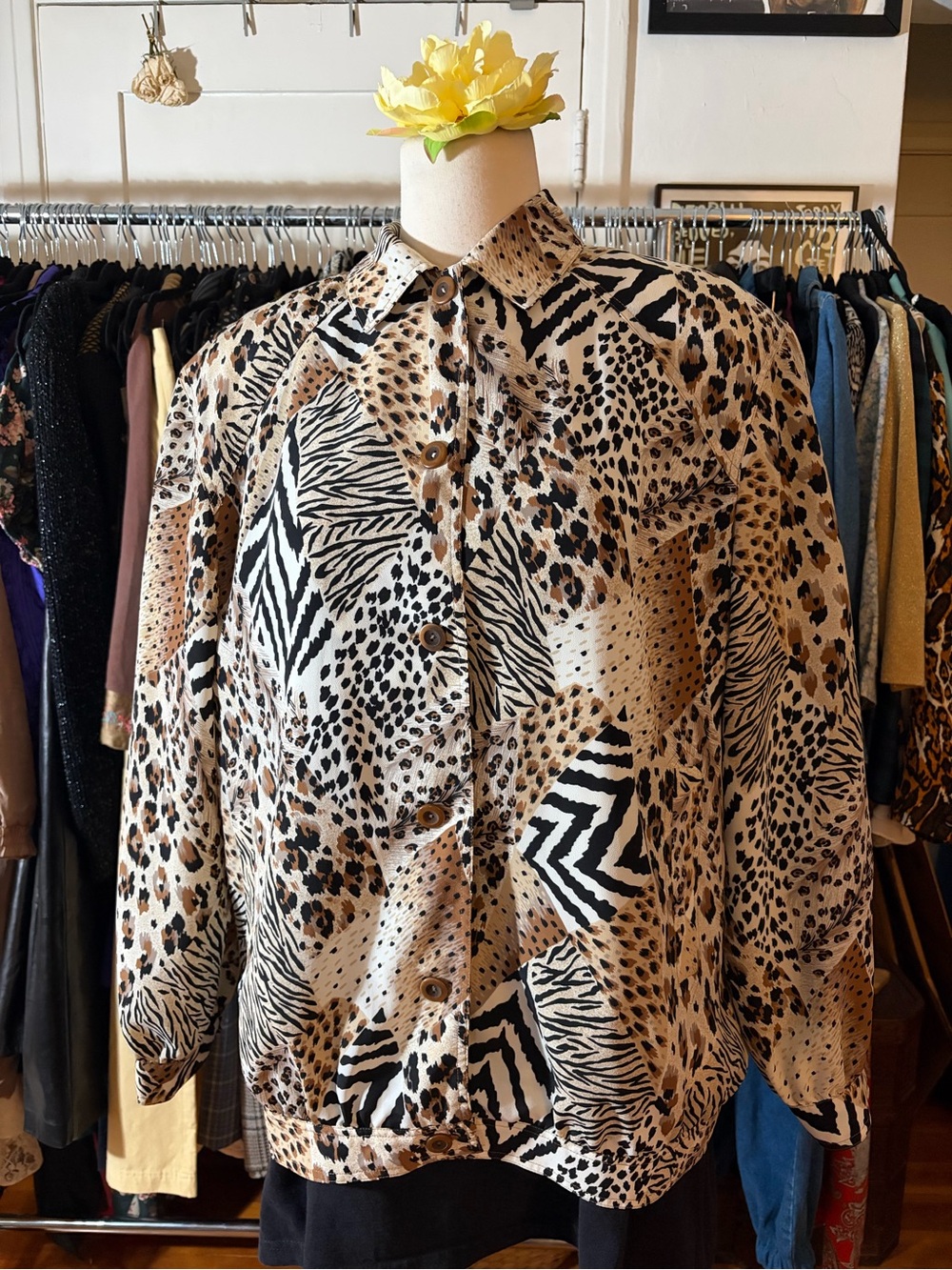 Vintage Da-Rue of California Animal Print Patchwork Jacket Blouse Size 12